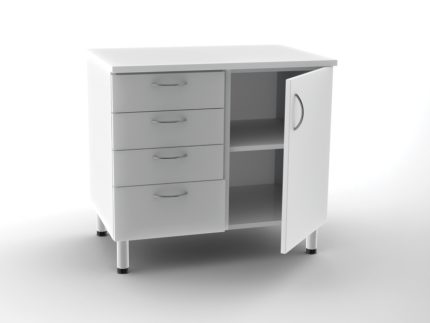 UNITÀ BASE DOPPIA 4 cassetti + 1 porta con 2 scaffali - bianca